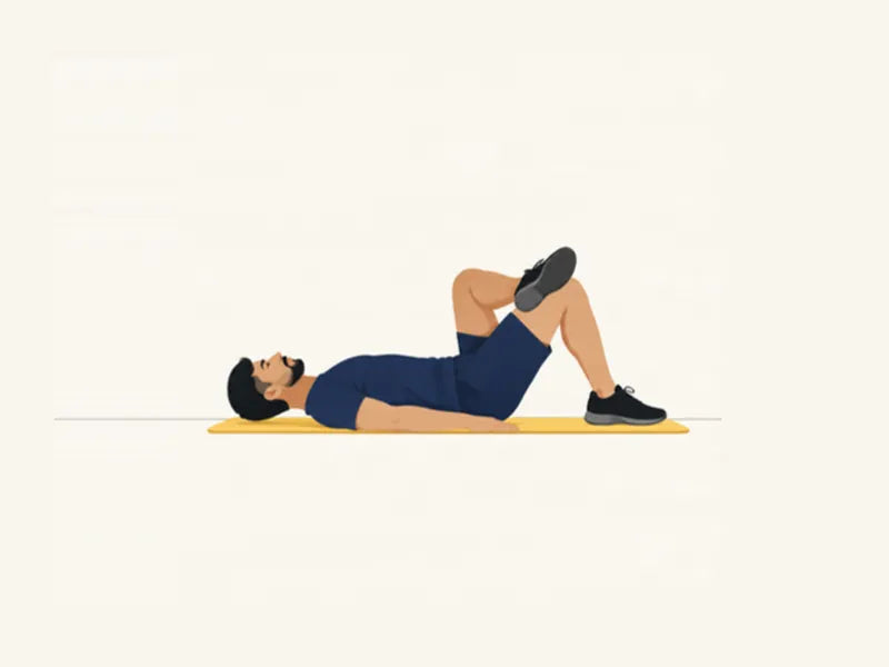 Lying figure-4 stretch: start, ankle crossed over the knee
