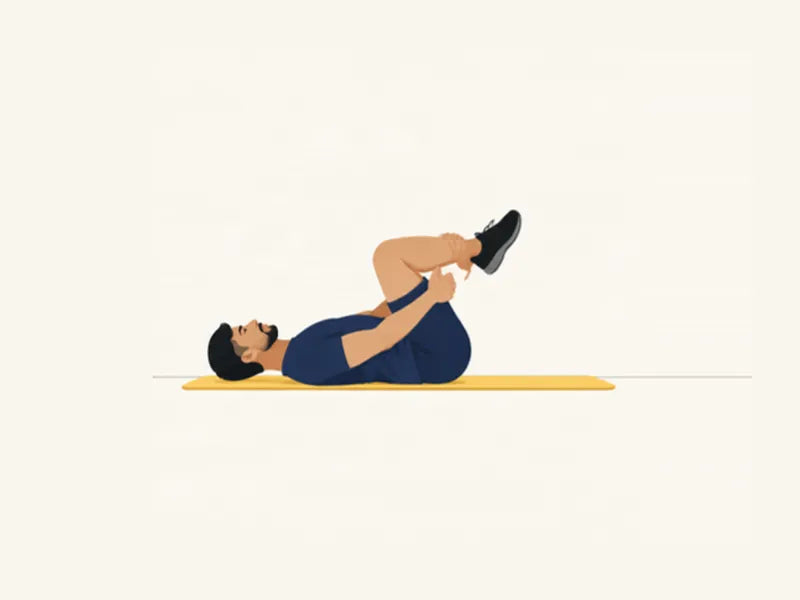 Lying figure-4 stretch: finish, thigh pulled towards the chest