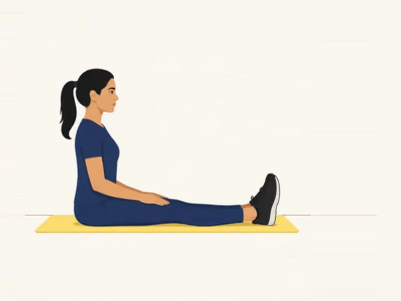 Seated hamstring stretch: start, sitting tall, legs straight