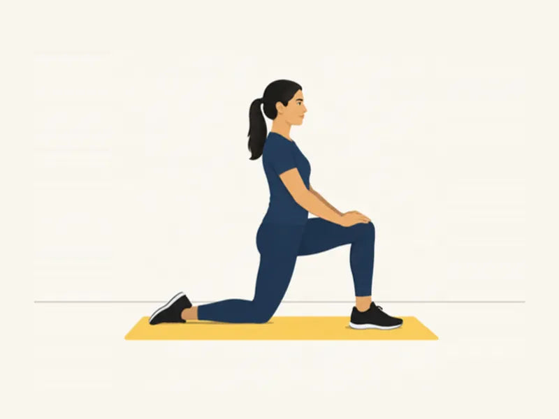 Kneeling hip flexor stretch: start, half-kneeling, upright