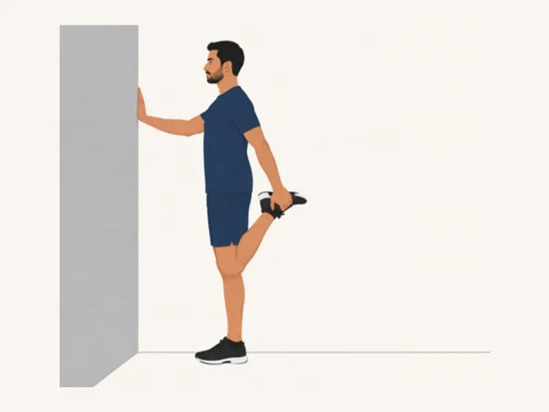 Standing quad stretch: finish, heel held behind