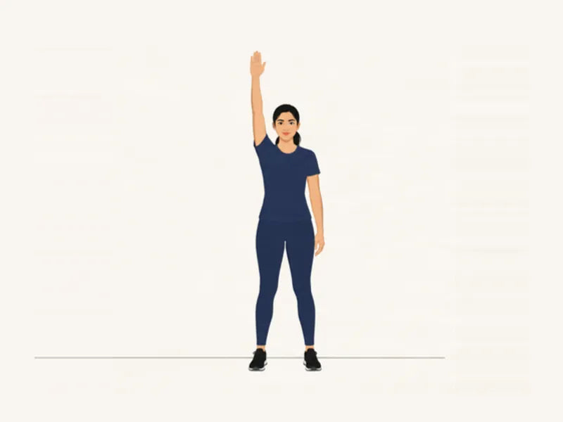 Overhead triceps stretch: start, arm raised