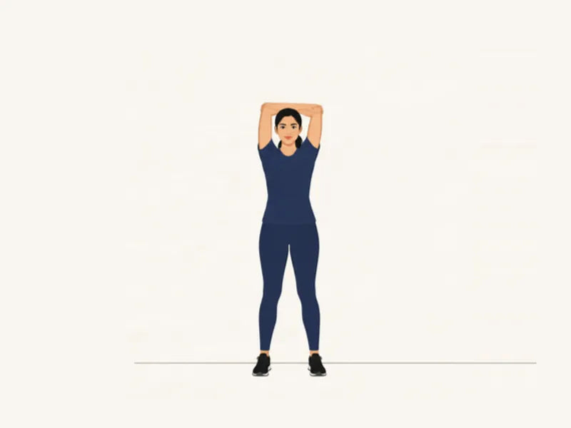Overhead triceps stretch: finish, elbow bent behind the head