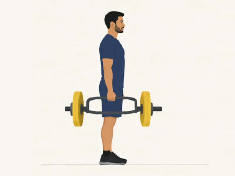 Trap bar deadlift: finish, standing tall with the trap bar