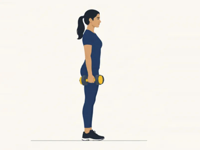Dumbbell walking lunge: start, standing with dumbbells