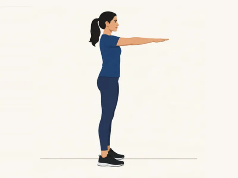 Bodyweight squat: start, standing, arms forward