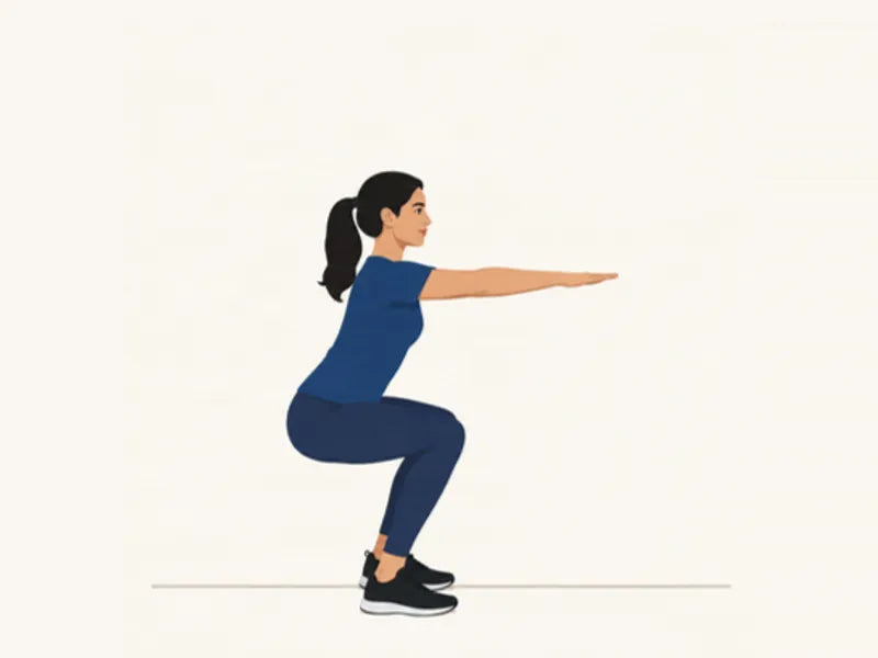 Bodyweight squat: finish, at the bottom of the squat