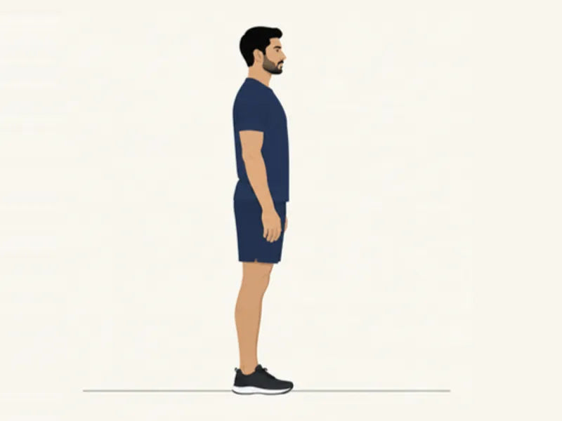 Walking knee hug: start, standing tall